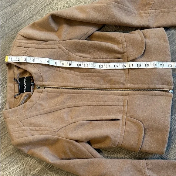 Express Camel Peplum Zip Front Jacket Blazer Women’s Small Tan Tailored - Picture 5 of 10